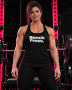 Bench Press black racerback tank on athletic woman with natural muscle definition