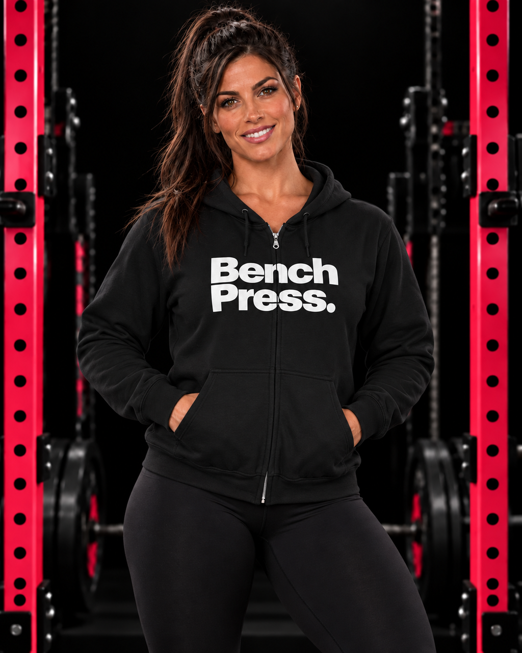 Bench Press Zip Hoodie — Bold Gym Fitness Sweatshirt — bench-zip-black