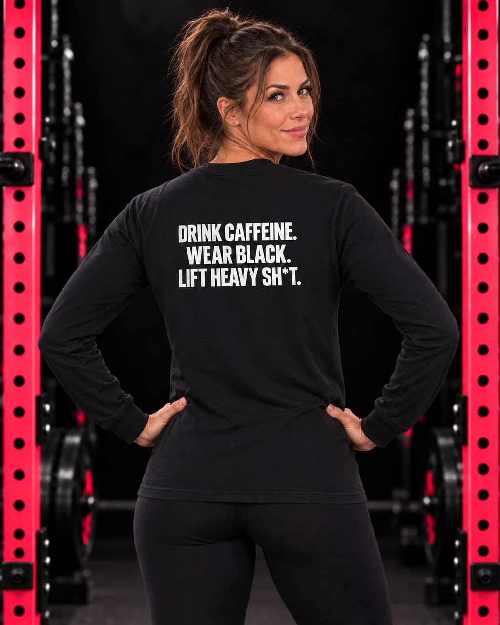 Black long sleeve — Drink Caffeine statement back print