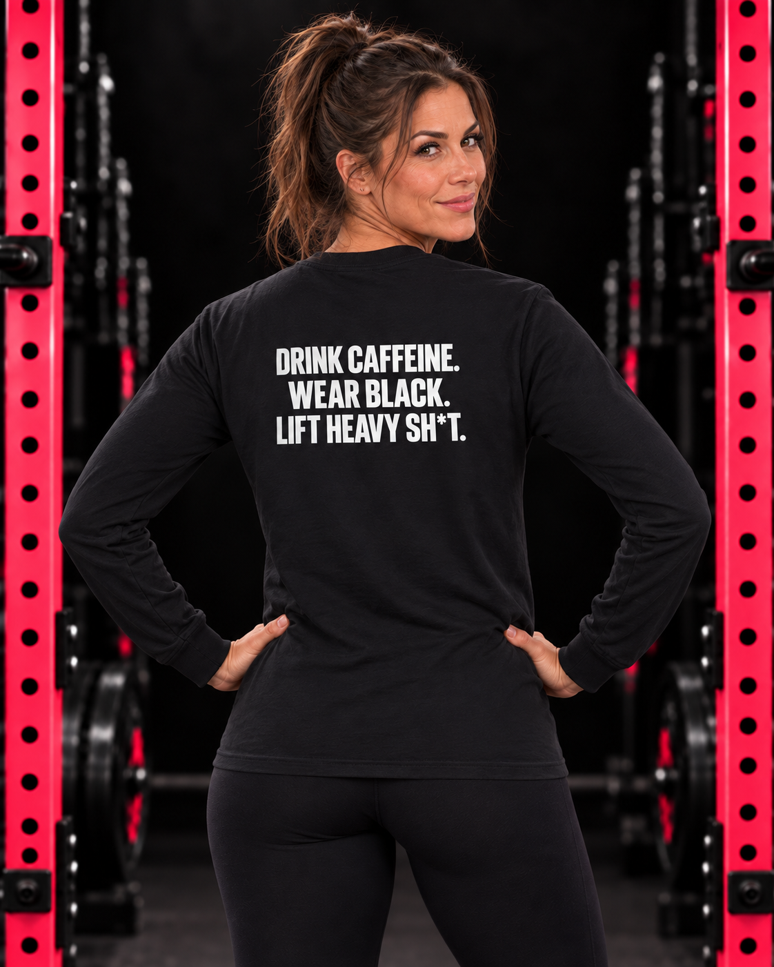Black long sleeve — Drink Caffeine statement back print