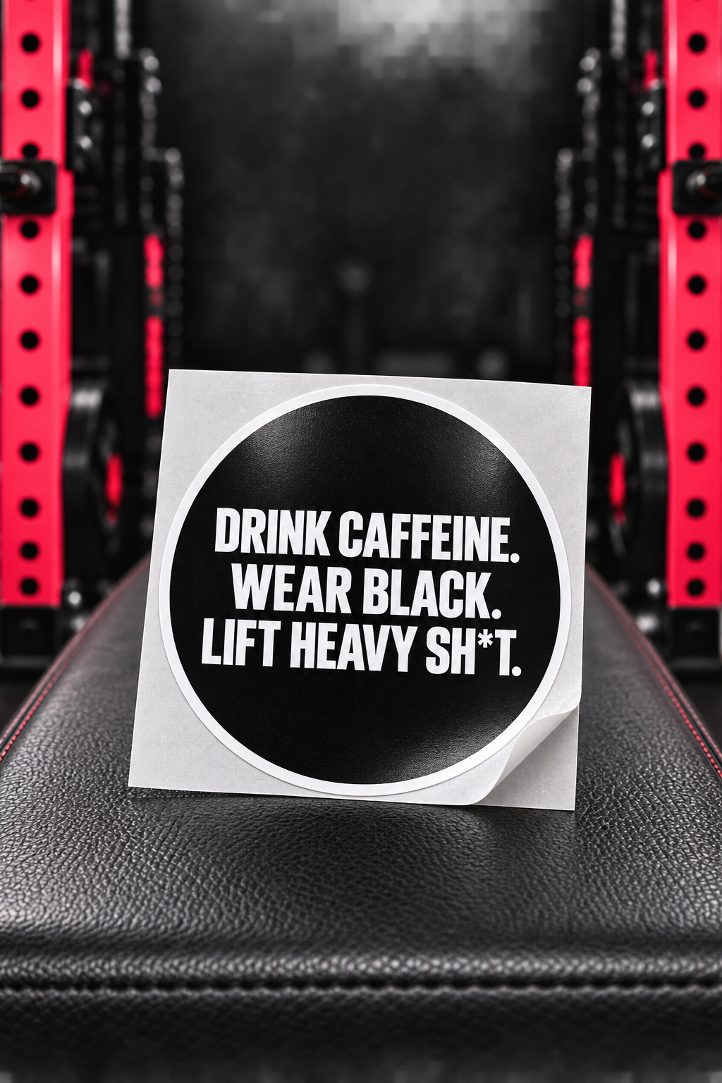 Drink Caffeine round vinyl sticker on backing