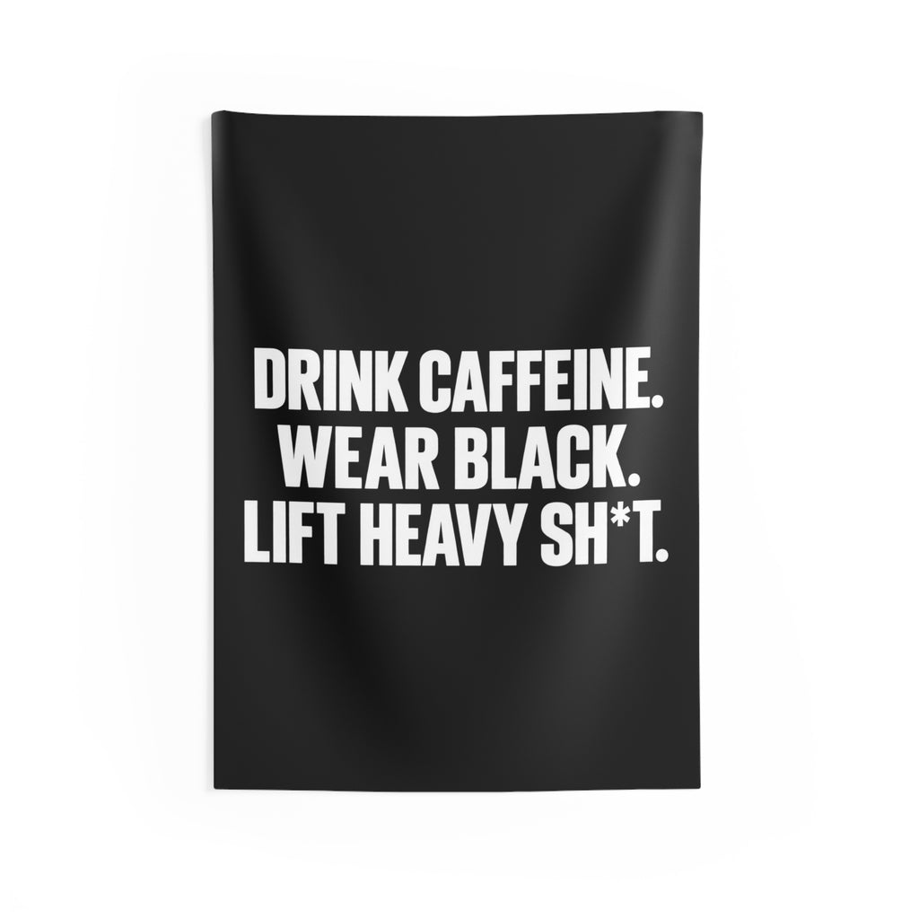 Drink Caffeine wall tapestry — portrait supplier mockup