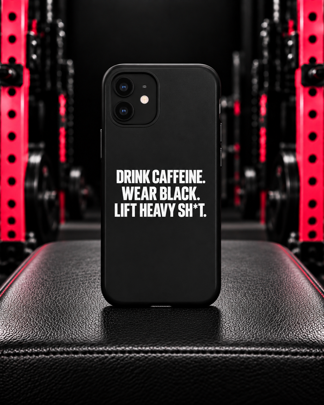Drink Caffeine Wear Black Lift Heavy Shit tough phone case in pink rack gym