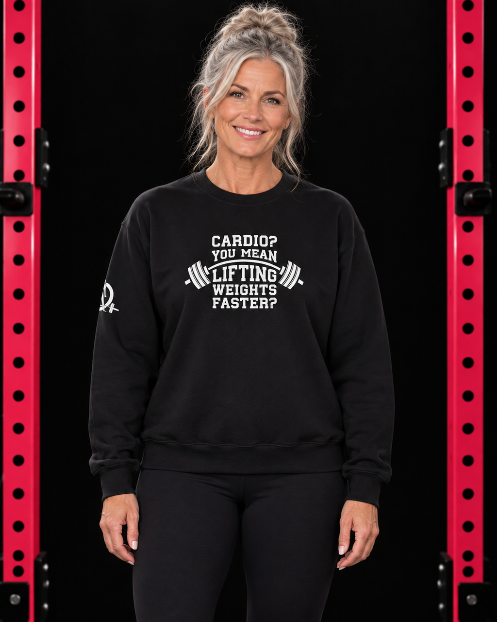 Cardio?  Lift Weights Faster - Unisex Heavy Blend™ Crewneck Sweatshirt - Front  Logo — athletic fit, collection design with pink rack frame