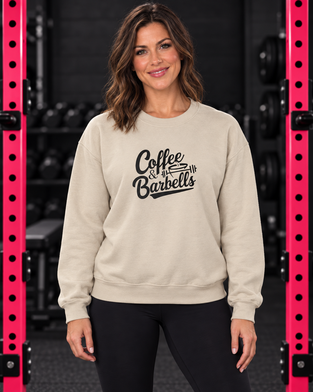 Coffee & Barbells - Unisex Heavy Blend™ Crewneck Sweatshirt - Black Logo on Front — gym product hero