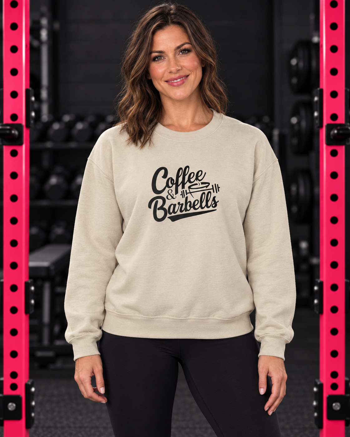 Coffee & Barbells - Unisex Heavy Blend™ Crewneck Sweatshirt - Black Logo on Front — gym product hero