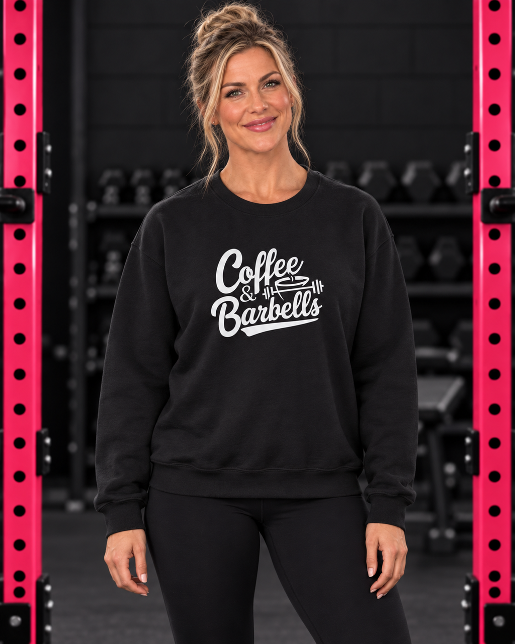Coffee & Barbells - Unisex Heavy Blend™ Crewneck Sweatshirt - White Logo on Front — gym product hero