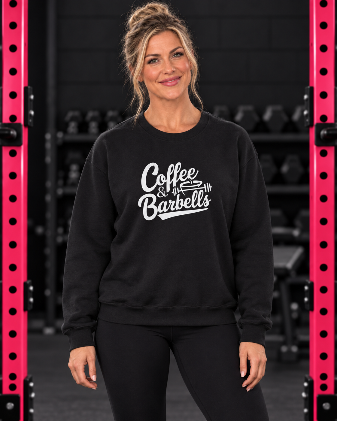 Coffee & Barbells - Unisex Heavy Blend™ Crewneck Sweatshirt - White Logo on Front — gym product hero
