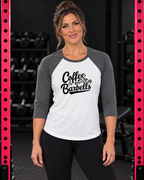 Coffee & Barbells - 3\4 Sleeve Baseball Tee — gym product hero