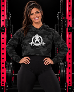 Women’s Cropped Hooded Sweatshirt - White Distressed Logo — gym hero