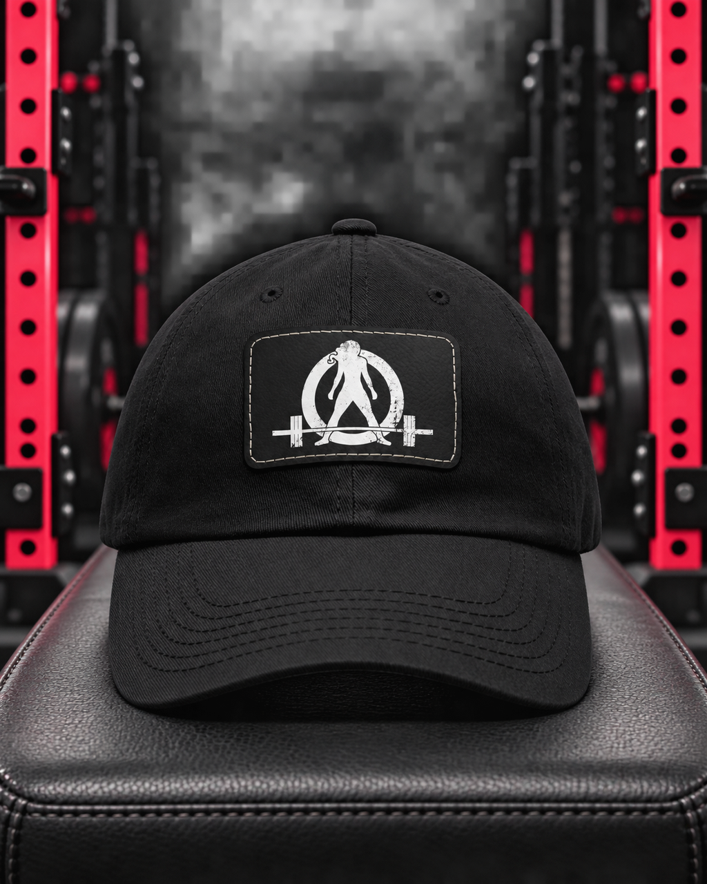 Distressed - Dad Hat with Leather Patch (Rectangle) - White Font — WWLW gym hero image