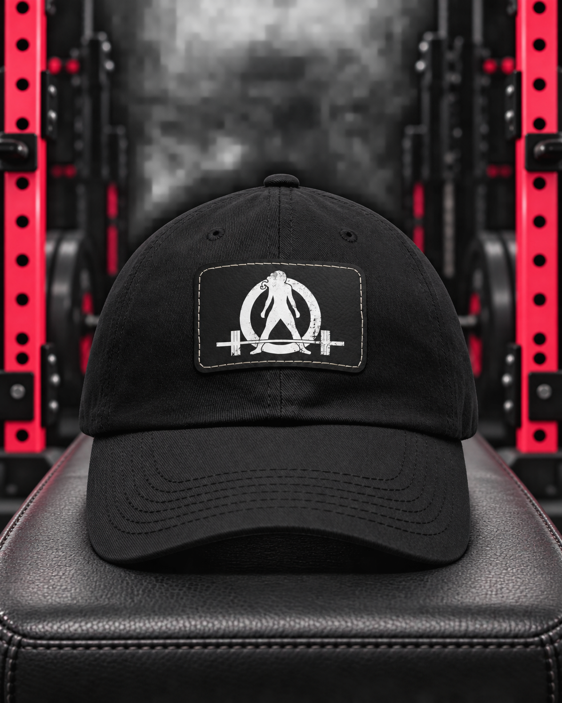 Distressed - Dad Hat with Leather Patch (Rectangle) - White Font — WWLW gym hero image