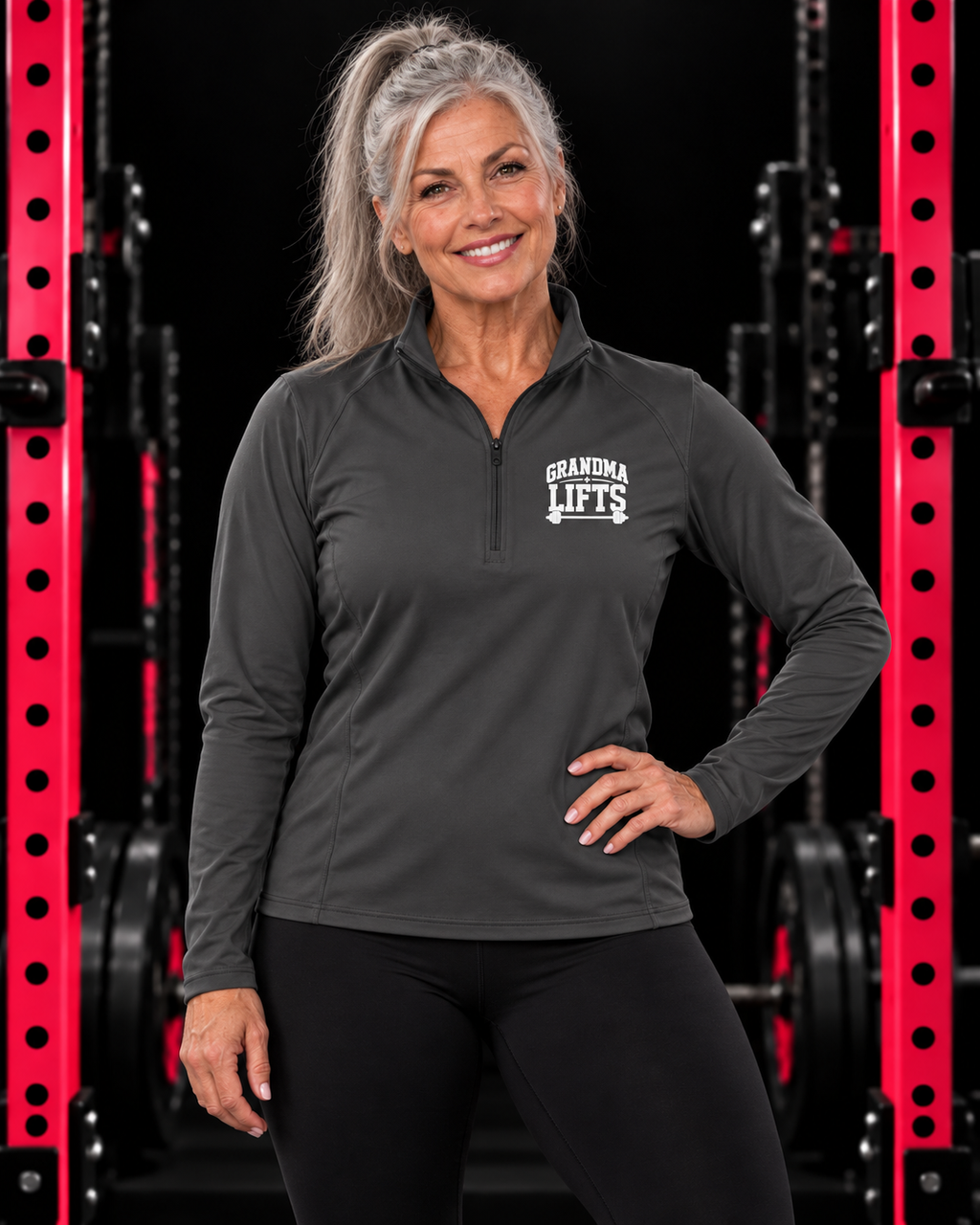 Grandma Lifts - Ladies Quarter-Zip Athletic Pullover — grandma-quarter-iron-grey
