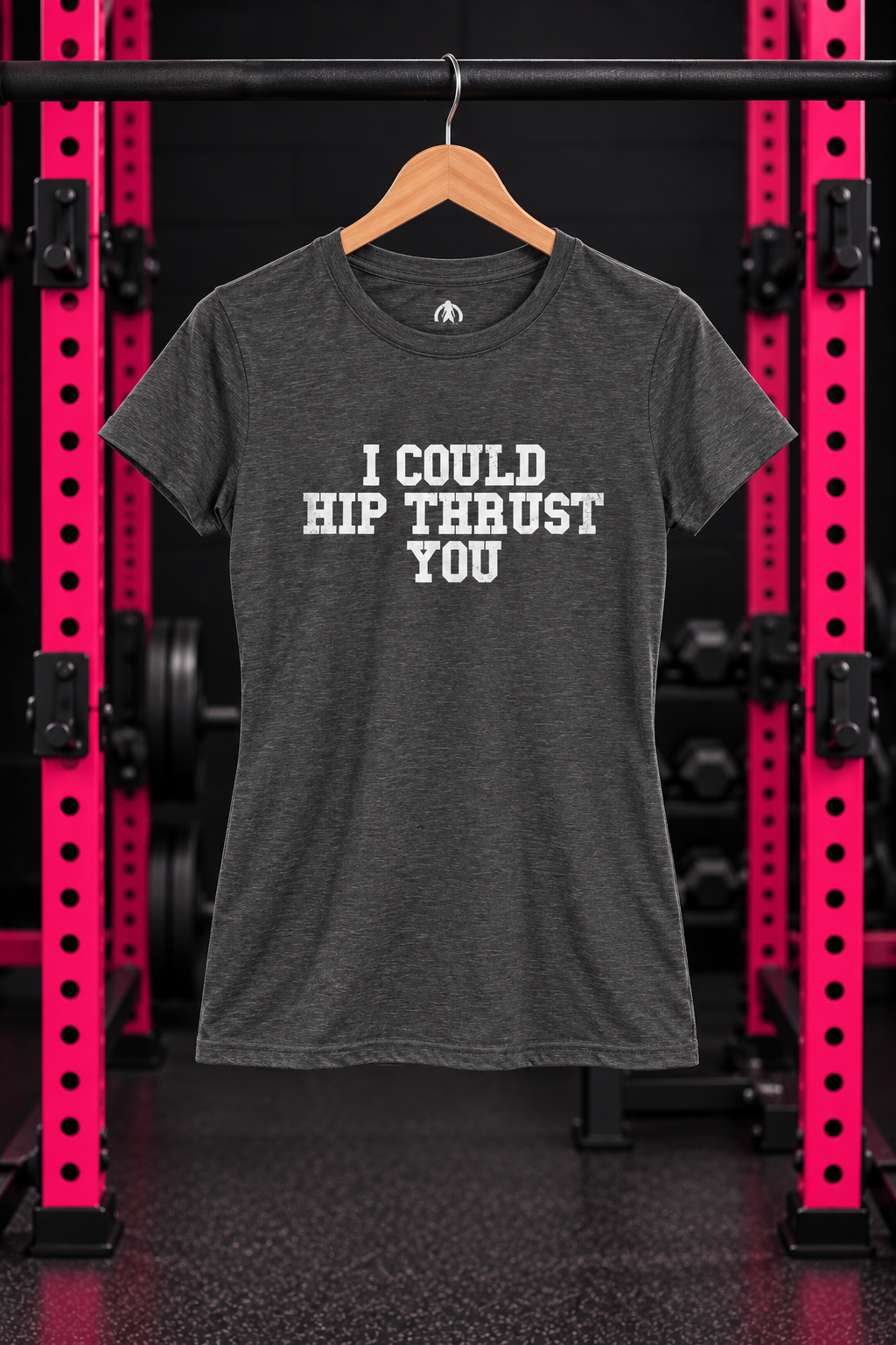 I Could Hip Thrust You - Women's Softstyle Tee - White Logo Plain Back — Dark Heather product photograph