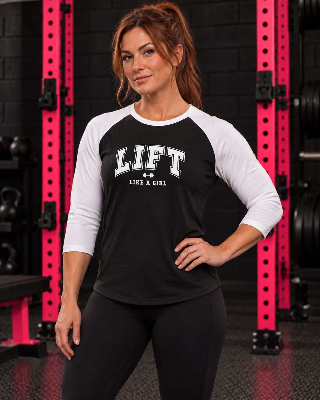 lift like a girl three-quarter sleeve raglan lifestyle image