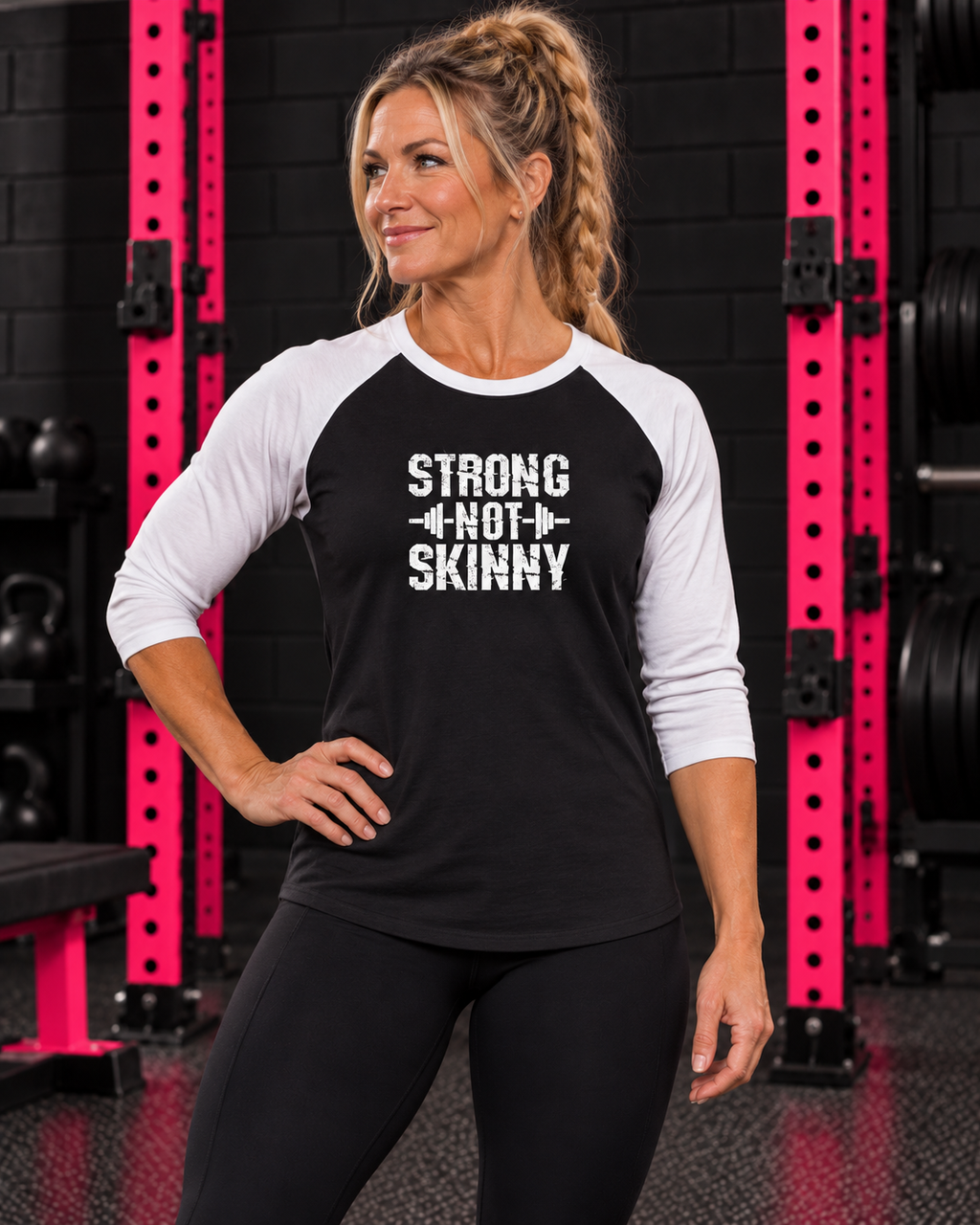strong not skinny three-quarter sleeve raglan lifestyle image