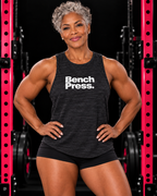 Bench Press. - Women's Flowy Scoop Muscle Tank — bench2 muscular lifter in vivid black and pink gym