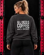 Coffee and a Barbell crewneck sweatshirt in Dark Heather, back print