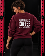 Coffee and a Barbell crewneck sweatshirt in Maroon, back print