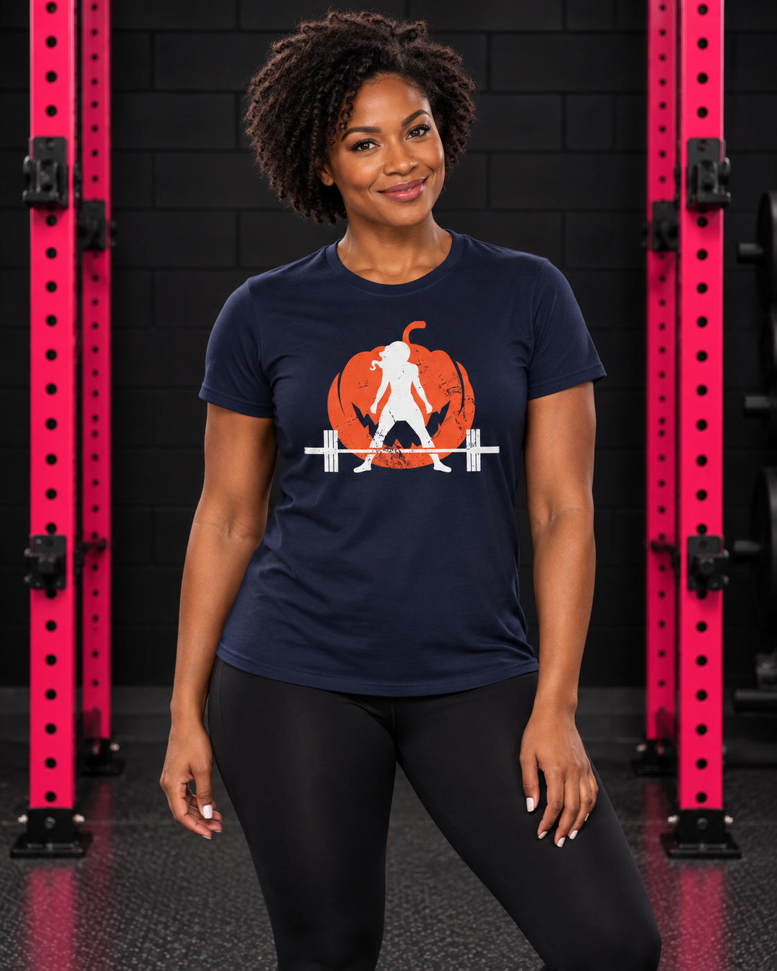 Women's Halloween Pumpkin Softstyle Tee — Navy hero photograph