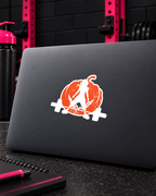 Halloween Pumpkin Kiss-Cut Sticker — White backing on laptop hero photograph