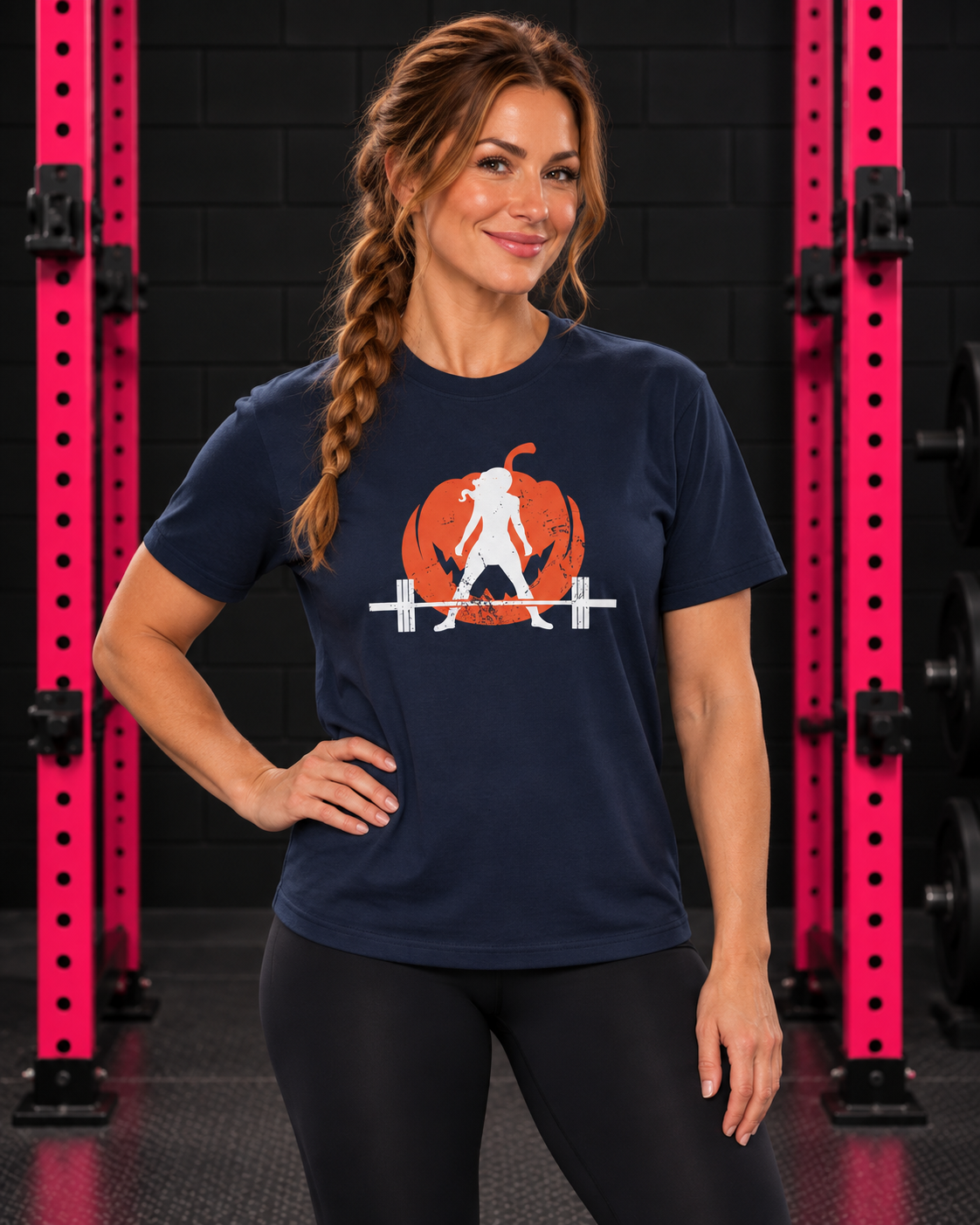 Halloween Pumpkin Unisex Softstyle Tee — Navy hero photograph