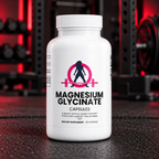 WWLW magnesium glycinate with pink and navy WWLW logo in a black and red gym