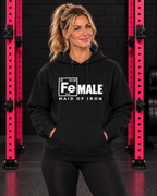 Maid of Iron hoodie front shown in WWLW gym