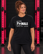 Maid of Iron unisex tee front shown in WWLW gym