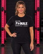 Maid of Iron women's black Softstyle tee — front print hero