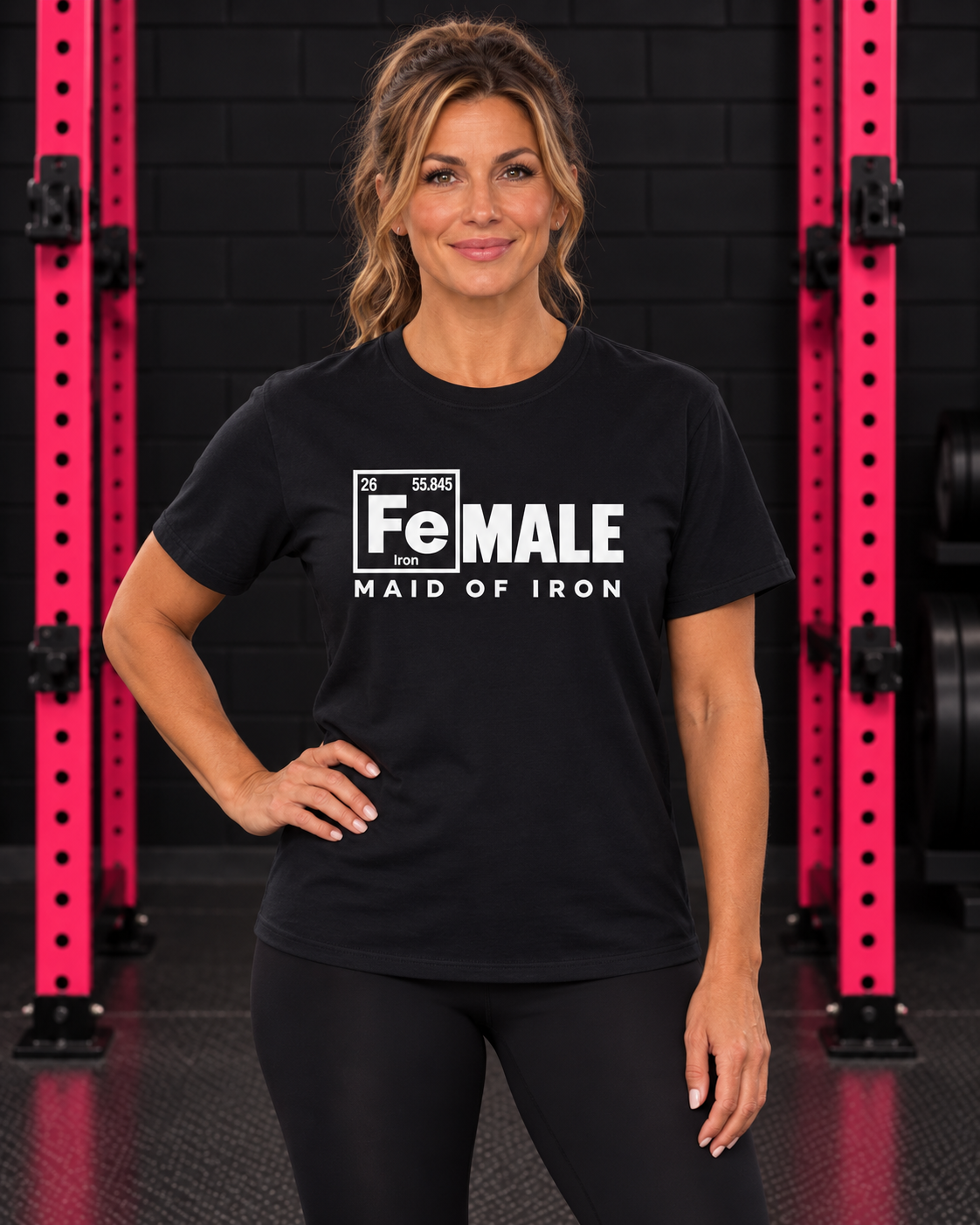 Maid of Iron women's black Softstyle tee — front print hero