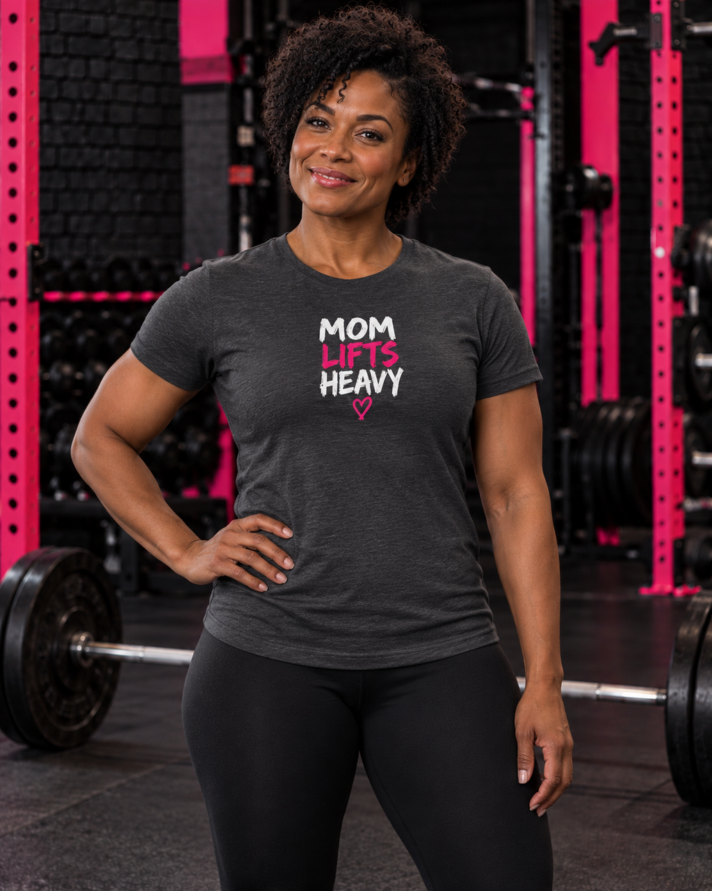 Mom Lifts Heavy – Women's Softstyle Tee – Front Print — collection hero in the Mom Lifts Heavy gym