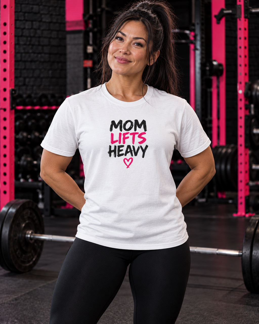 Mom Lifts Heavy – Unisex Softstyle Tee – Black Print — collection hero in the Mom Lifts Heavy gym