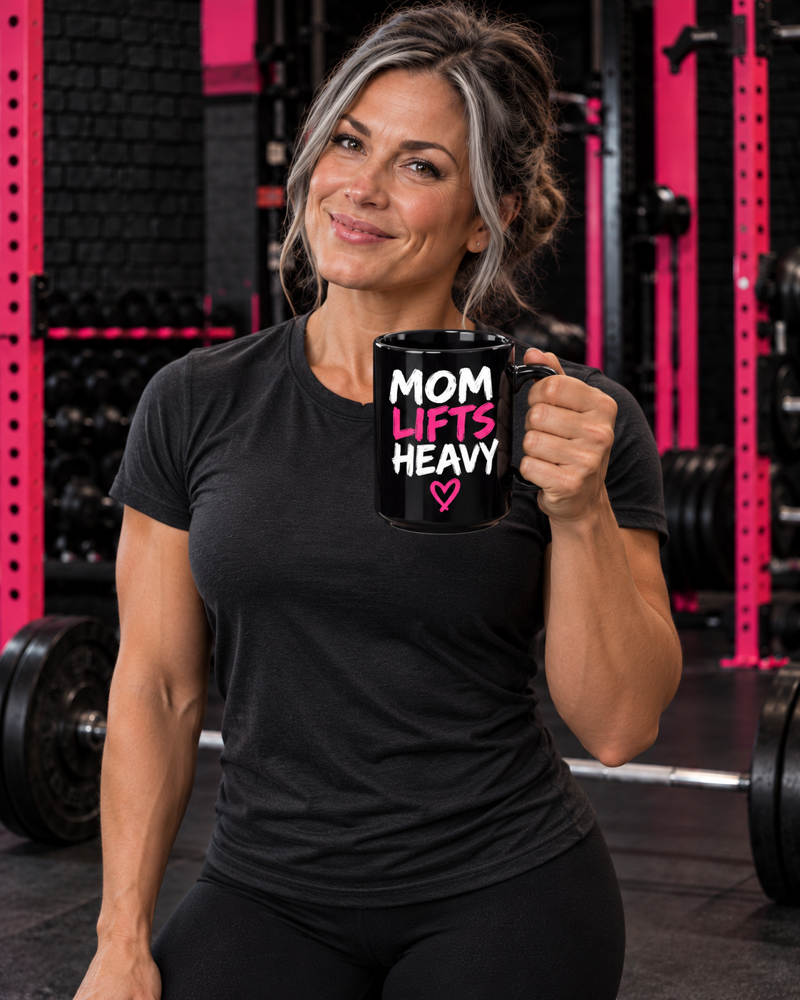 Mom Lifts Heavy – Black Ceramic Mug 15oz — collection hero in the Mom Lifts Heavy gym