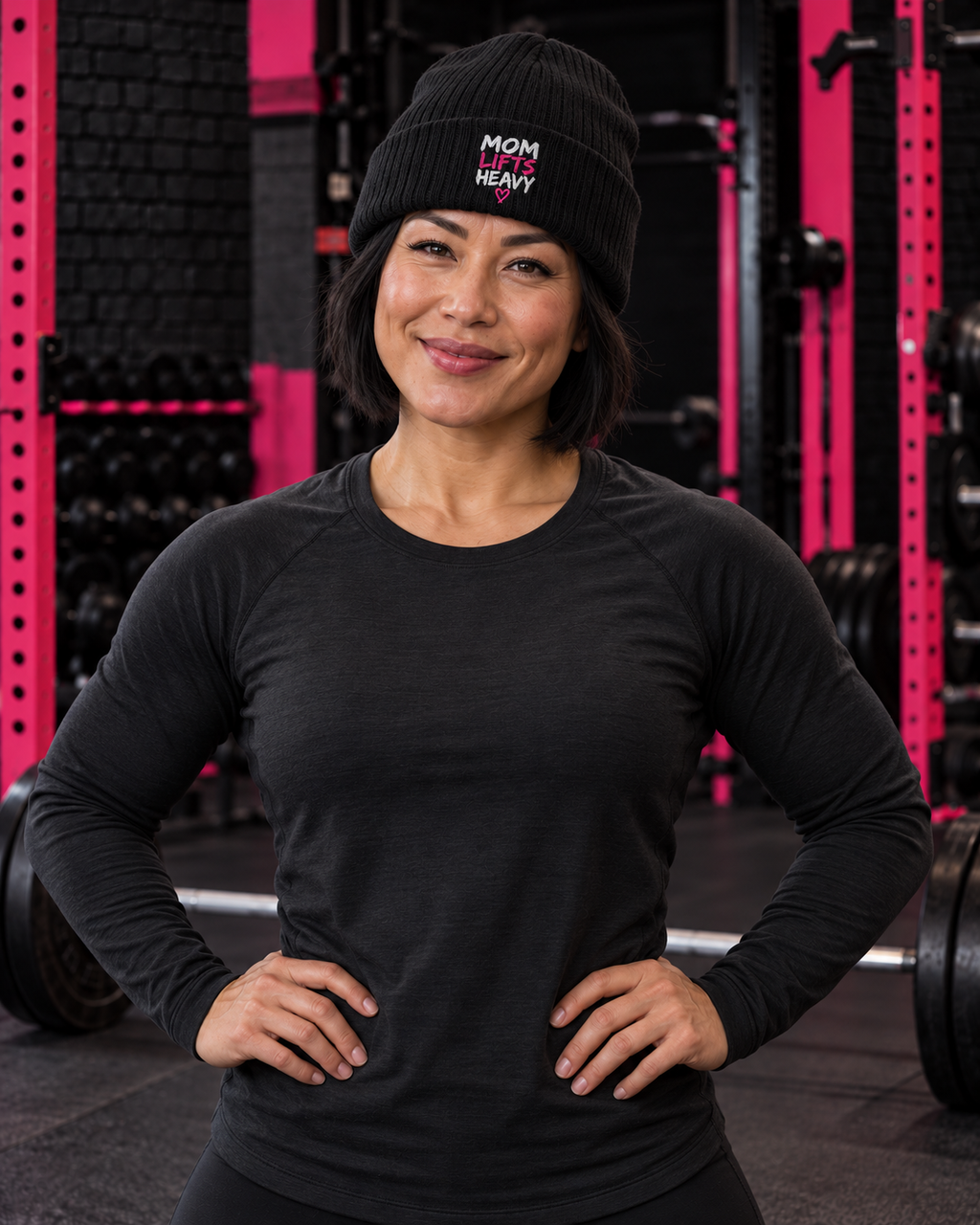 Mom Lifts Heavy – Embroidered Beanie — collection hero in Mom Lifts Heavy gym