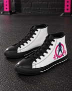 WWLW white high-top sneakers showing laces and black toe caps