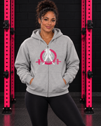 Sport Grey WWLW full-zip hoodie hero in pink-rack gym
