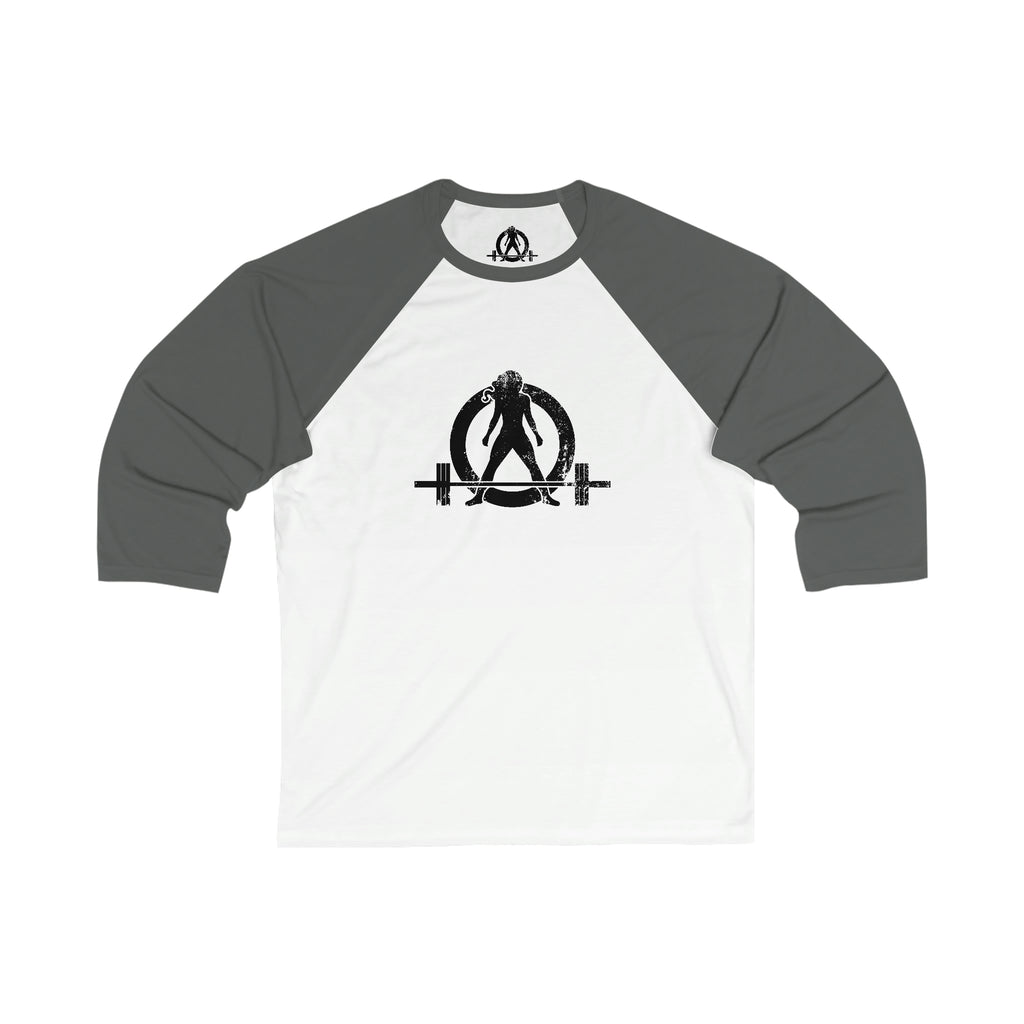Unisex 3\4 Sleeve Baseball Tee - Classic Distressed Black Logo