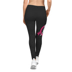 Black Women's Casual Leggings - Distressed Color Logo - Mid Thigh