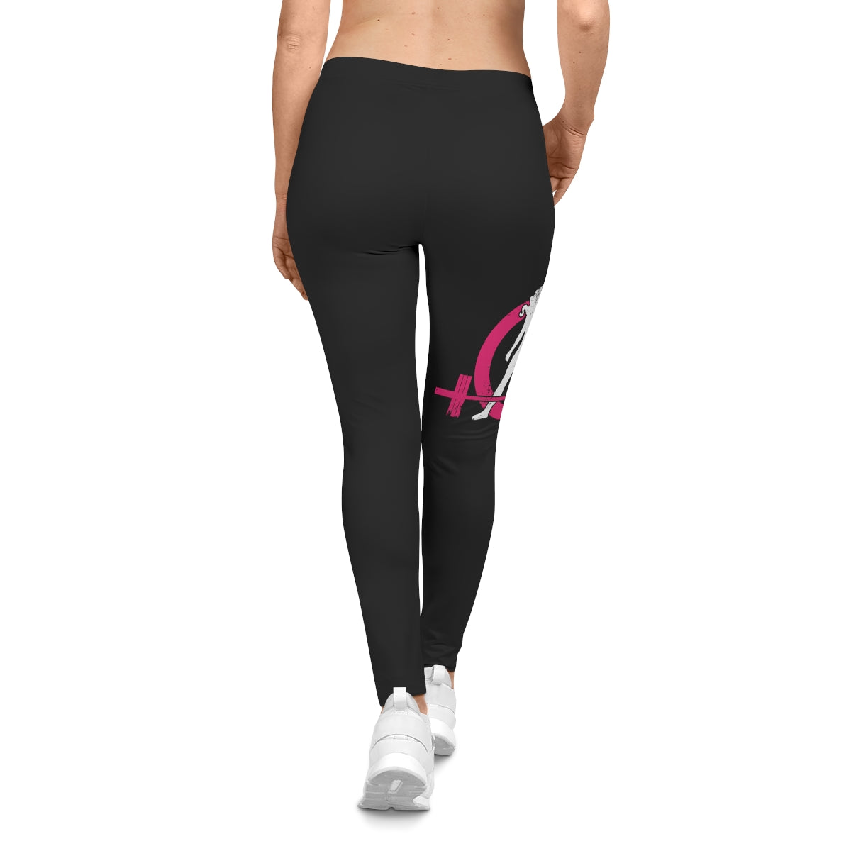 Black Women's Casual Leggings - Distressed Color Logo - Mid Thigh