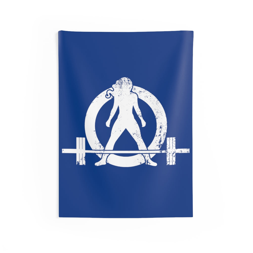 Indoor Wall Tapestries - Blue with White Distressed Logo