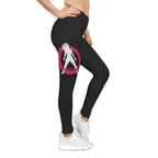 Black Women's Casual Leggings - Distressed Color Logo - Mid Thigh
