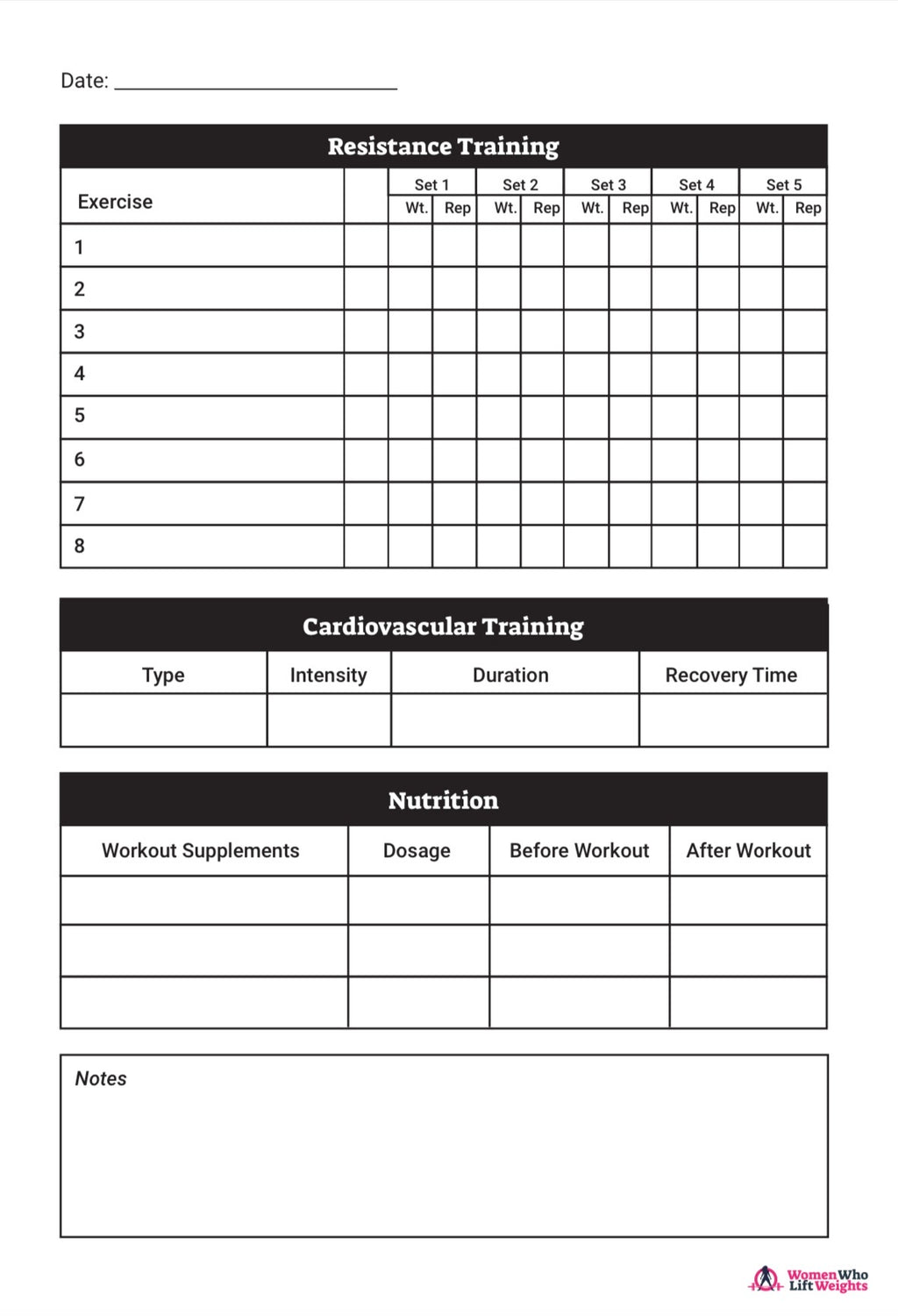 WWLW Training Journal - Training, Supplements & Nutrition (Digital Version)