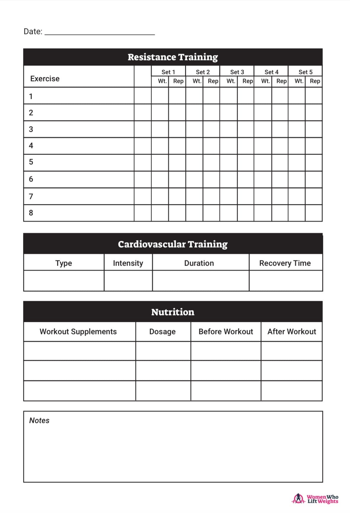 WWLW Training Journal - Training, Supplements & Nutrition (Digital Version)