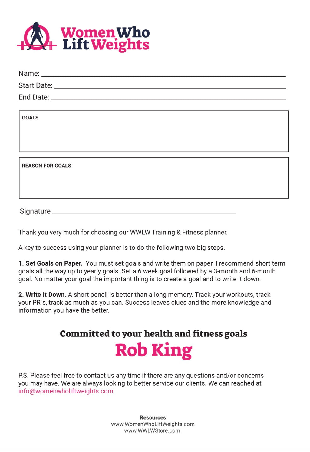 WWLW Training Journal - Training, Supplements & Nutrition (Digital Version)